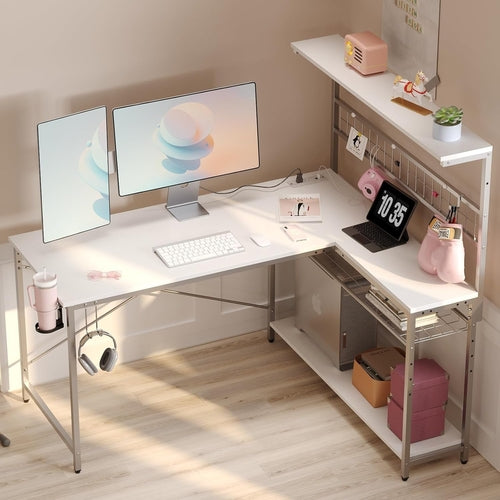 NEXUS 51 — White L-Shaped LED Gaming Desk