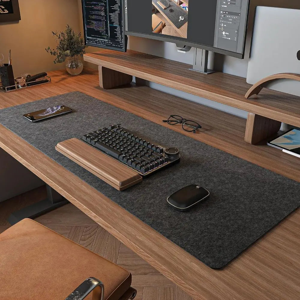 Deskora felt mouse pad on a desk setup