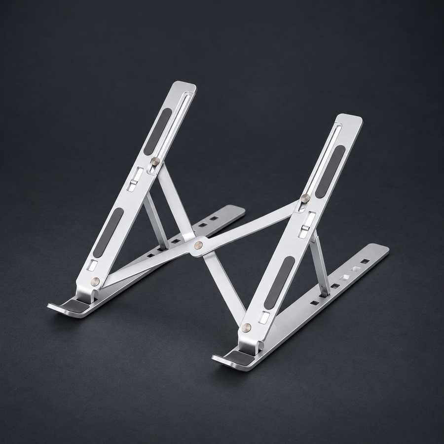 LIFT — Aluminum Laptop Stand on graphite studio background; styled visualization