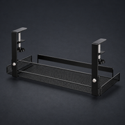 TRAY — Under-Desk Cable Manager on graphite studio background; styled visualization