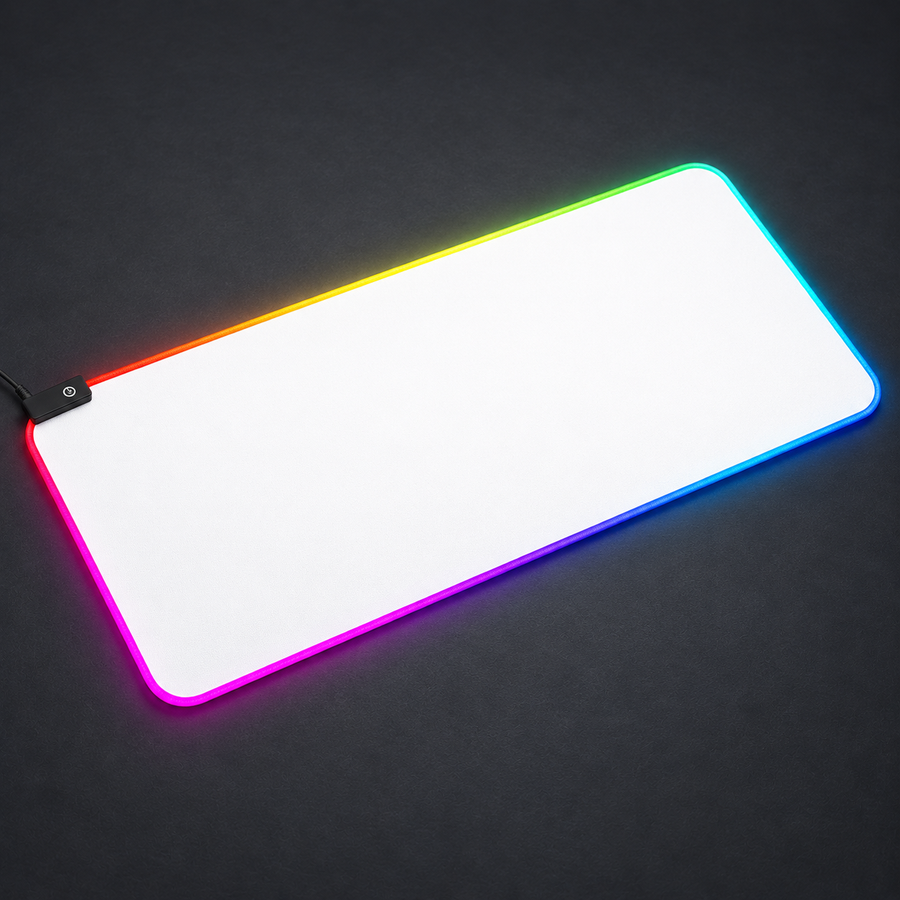 RGB Custom Mouse Pad DIY Deskmat Black Gamer Accessories Large LED Light MousePads XXL Gaming PC Computer Carpet with Backlit on graphite studio background; styled visualization