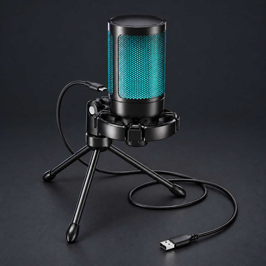 PULSE — RGB Gaming Mic on graphite studio background; styled visualization
