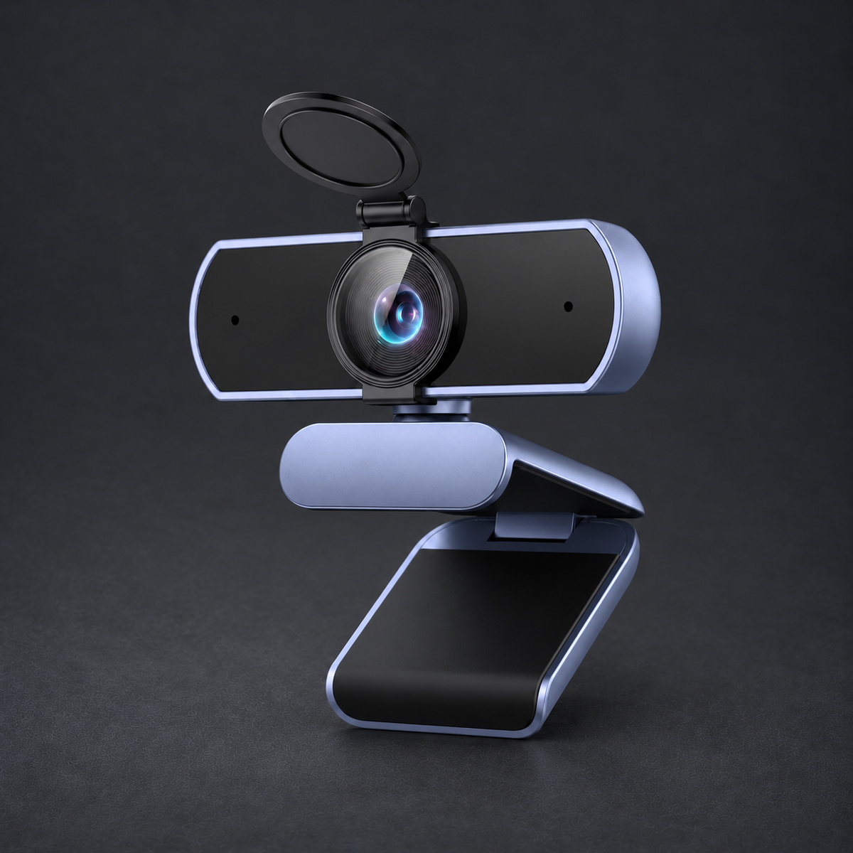 FOCUS 4K webcam on graphite studio background; styled visualization with branding removed