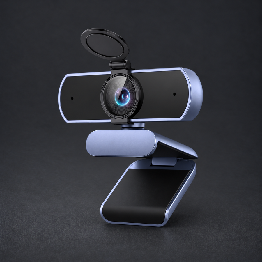 FOCUS 4K webcam on graphite studio background; styled visualization with branding removed
