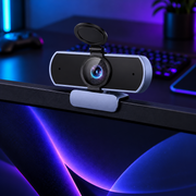 FOCUS 4K webcam clipped to a monitor; styled visualization with branding removed