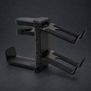 Black PERCH controller and headset holder on graphite studio background; styled visualization with branding removed