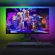 HALO glowing green behind a desk monitor