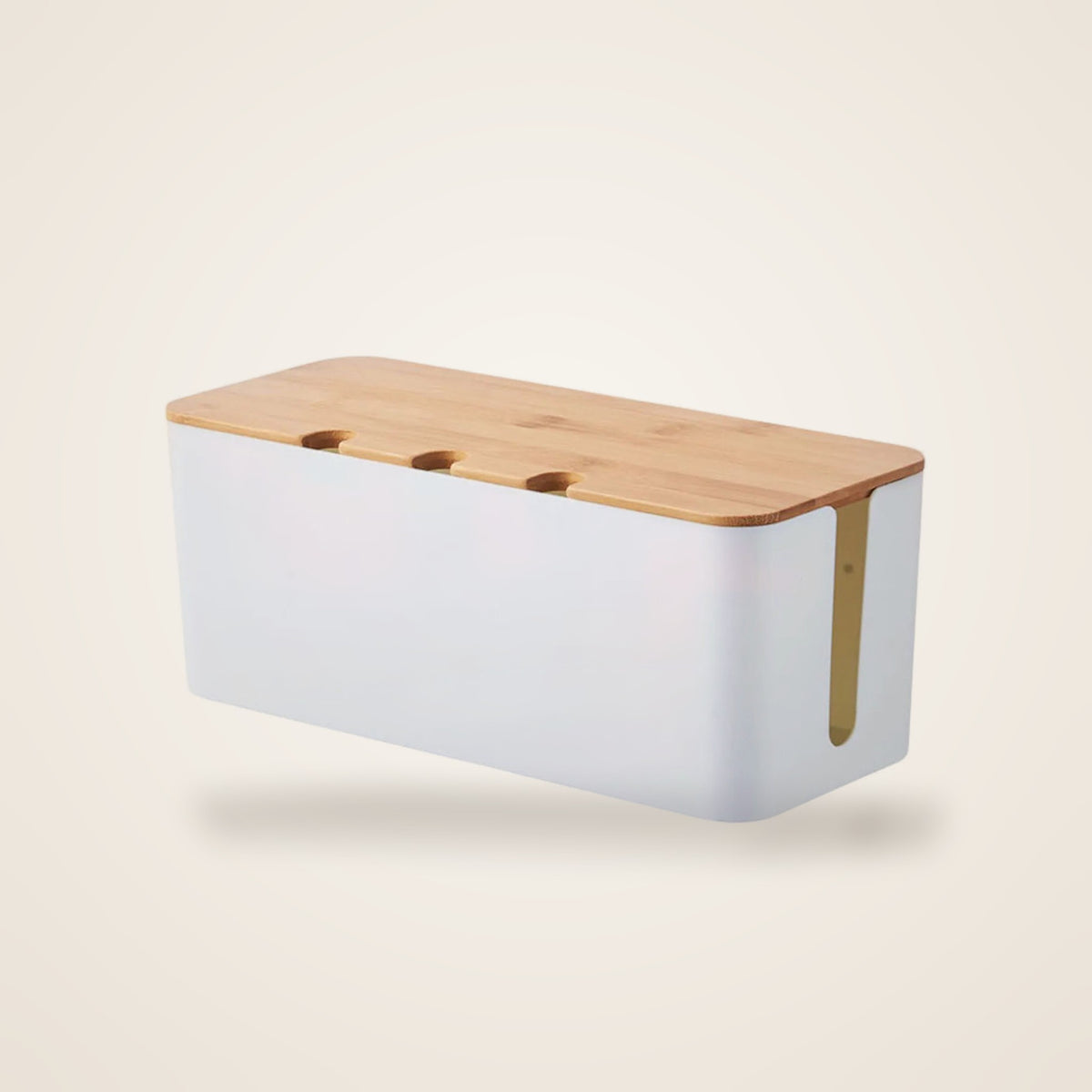 HIDE cable box in white with a bamboo lid