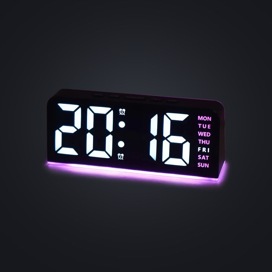 NEON LED desk clock, purple glow
