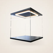 SHOWCASE clear acrylic display case with LED ring light in the lid